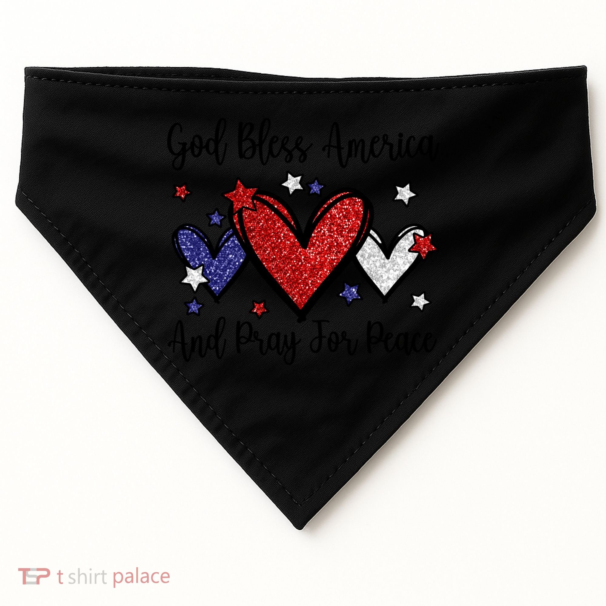 Patriotic Christian Hearts Pray For Peace God Bless America Gift USA-Made Doggie Bandana