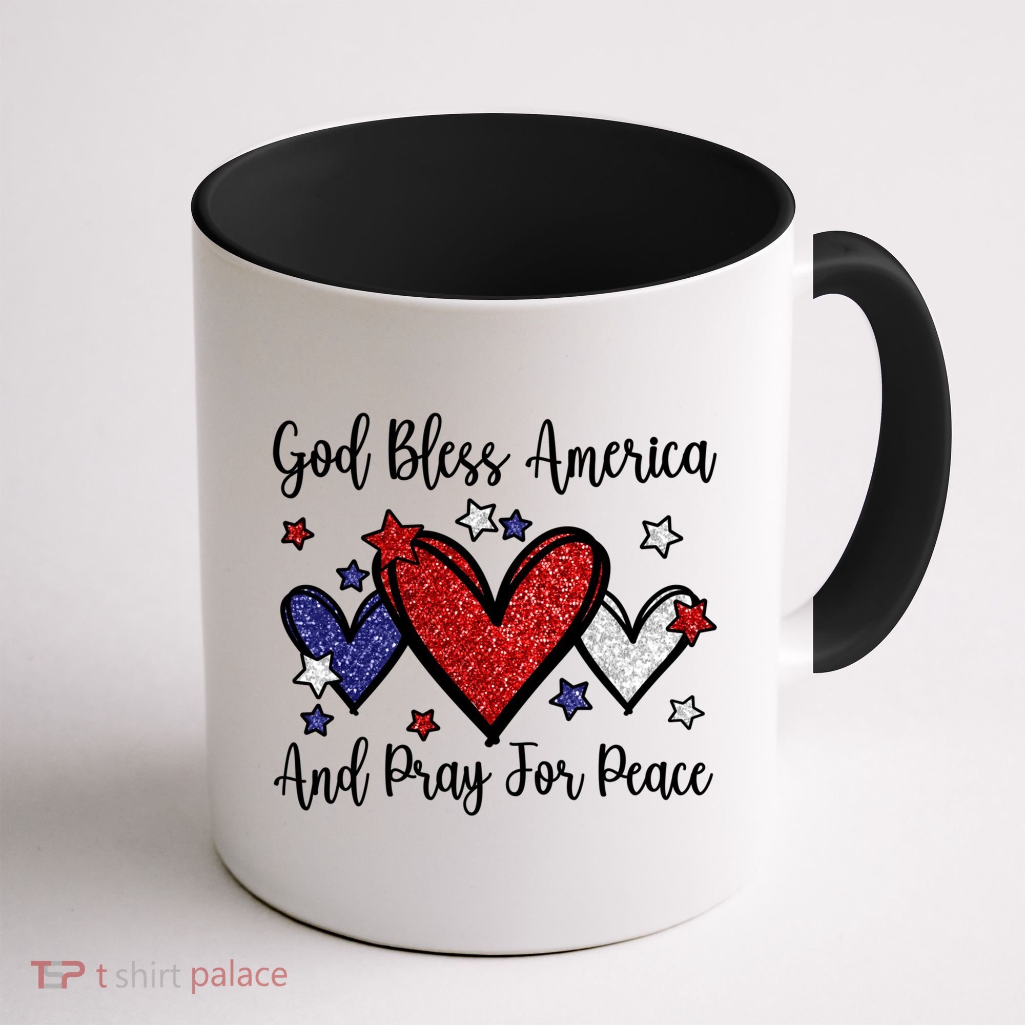 Patriotic Christian Hearts Pray For Peace God Bless America Gift Coffee Mug