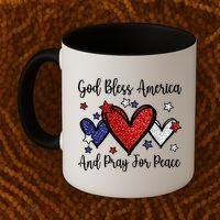 Patriotic Christian Hearts Pray For Peace God Bless America Gift Coffee Mug thumb 2