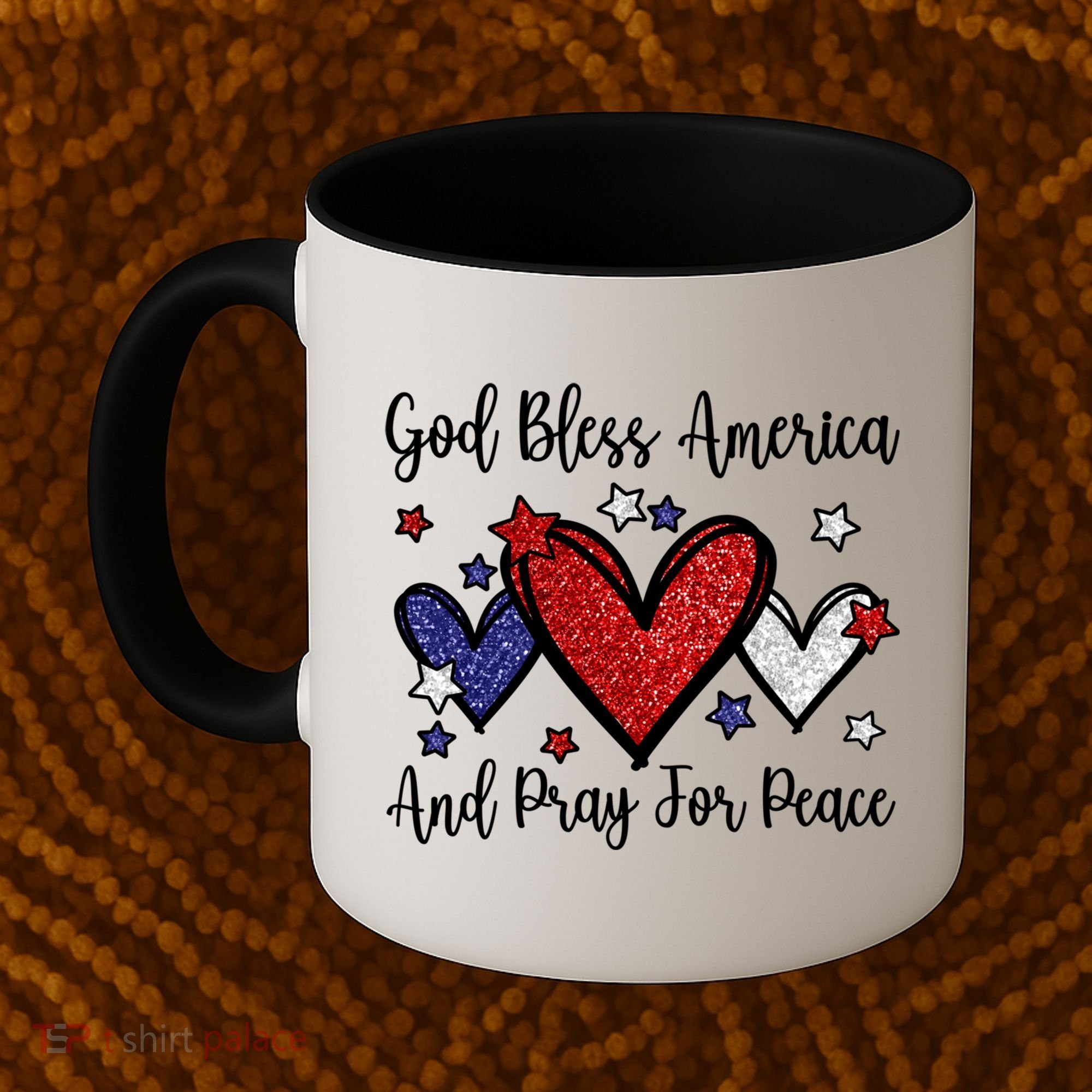 Patriotic Christian Hearts Pray For Peace God Bless America Gift Coffee Mug