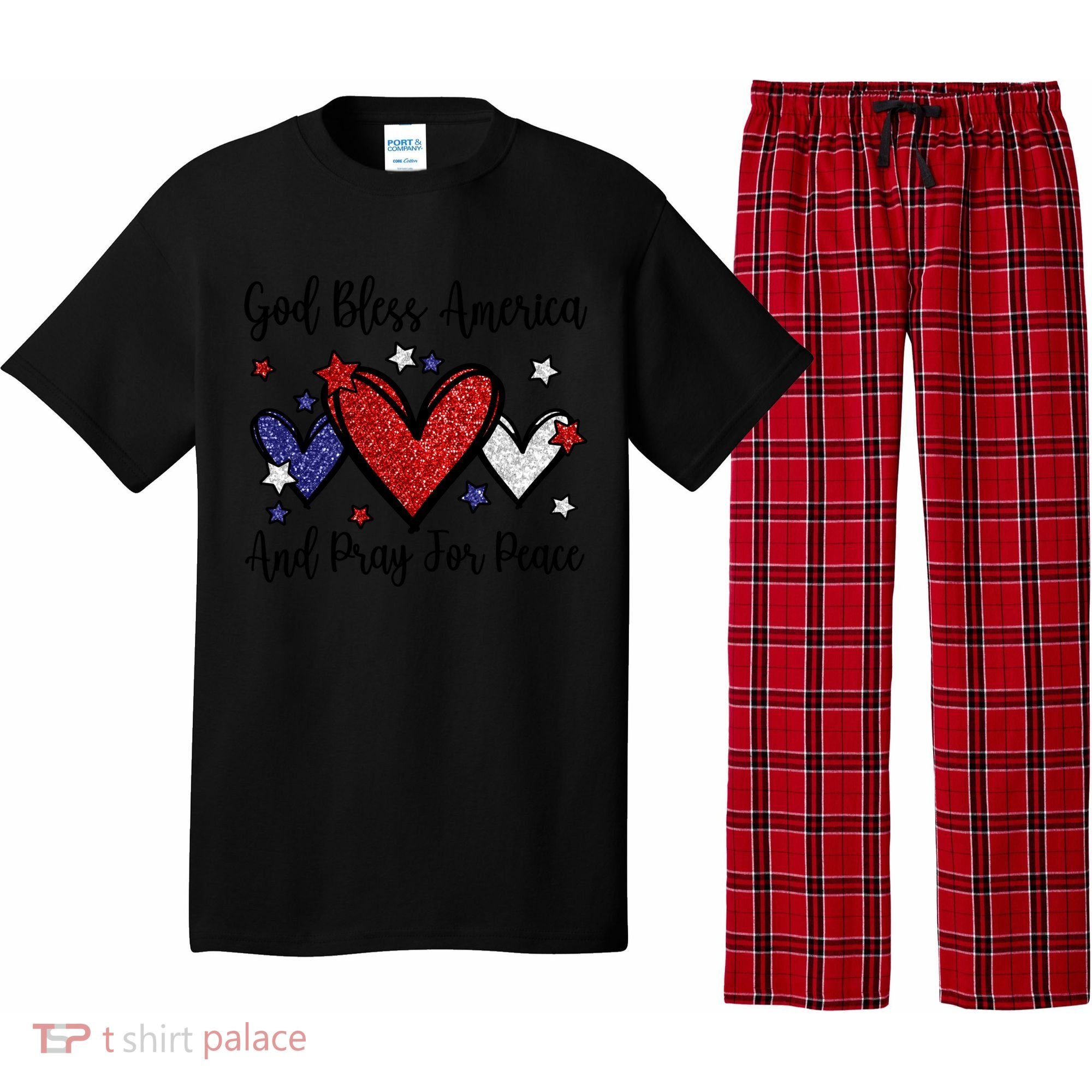 Patriotic Christian Hearts Pray For Peace God Bless America Gift Pajama Set