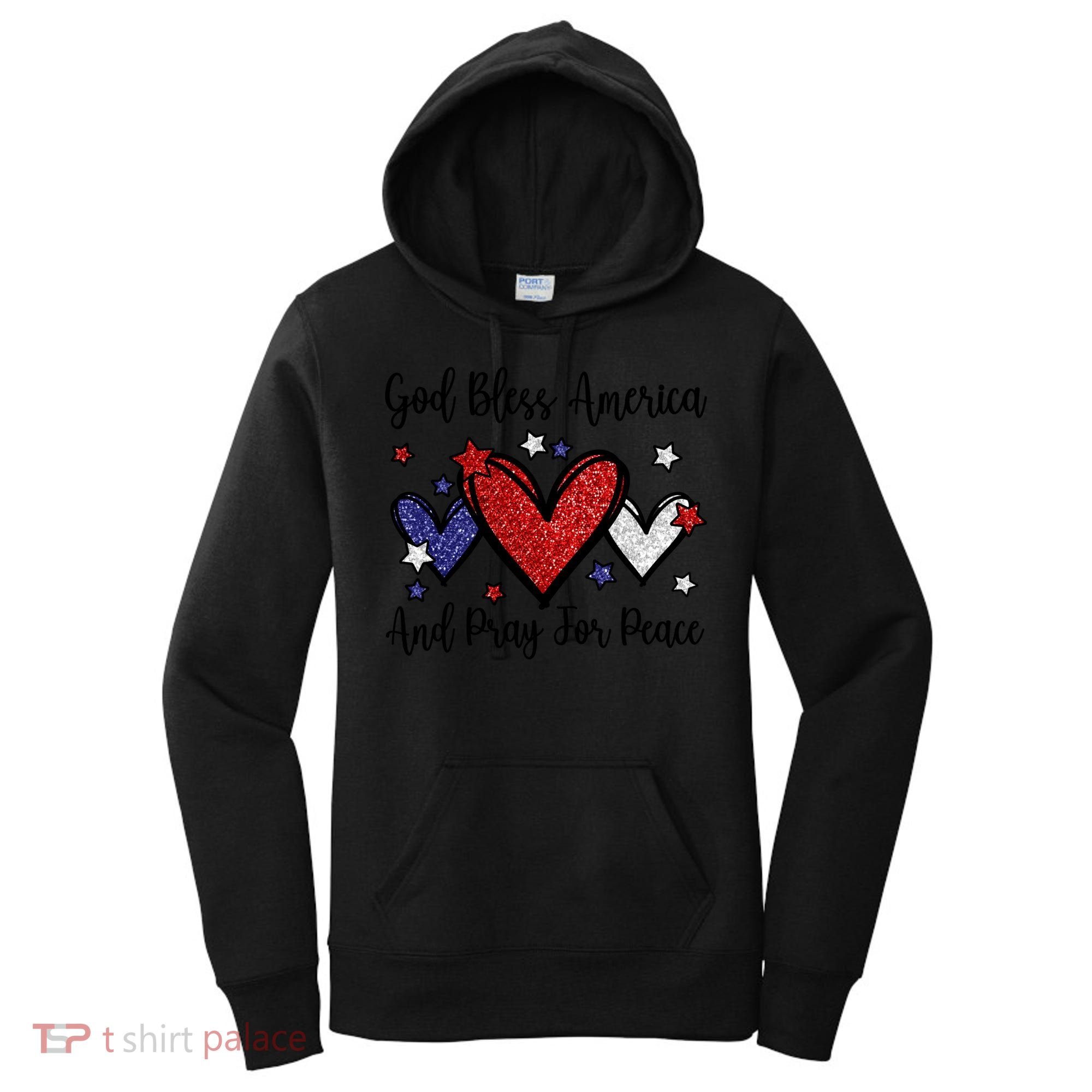 Patriotic Christian Hearts Pray For Peace God Bless America Gift Women's Hoodie