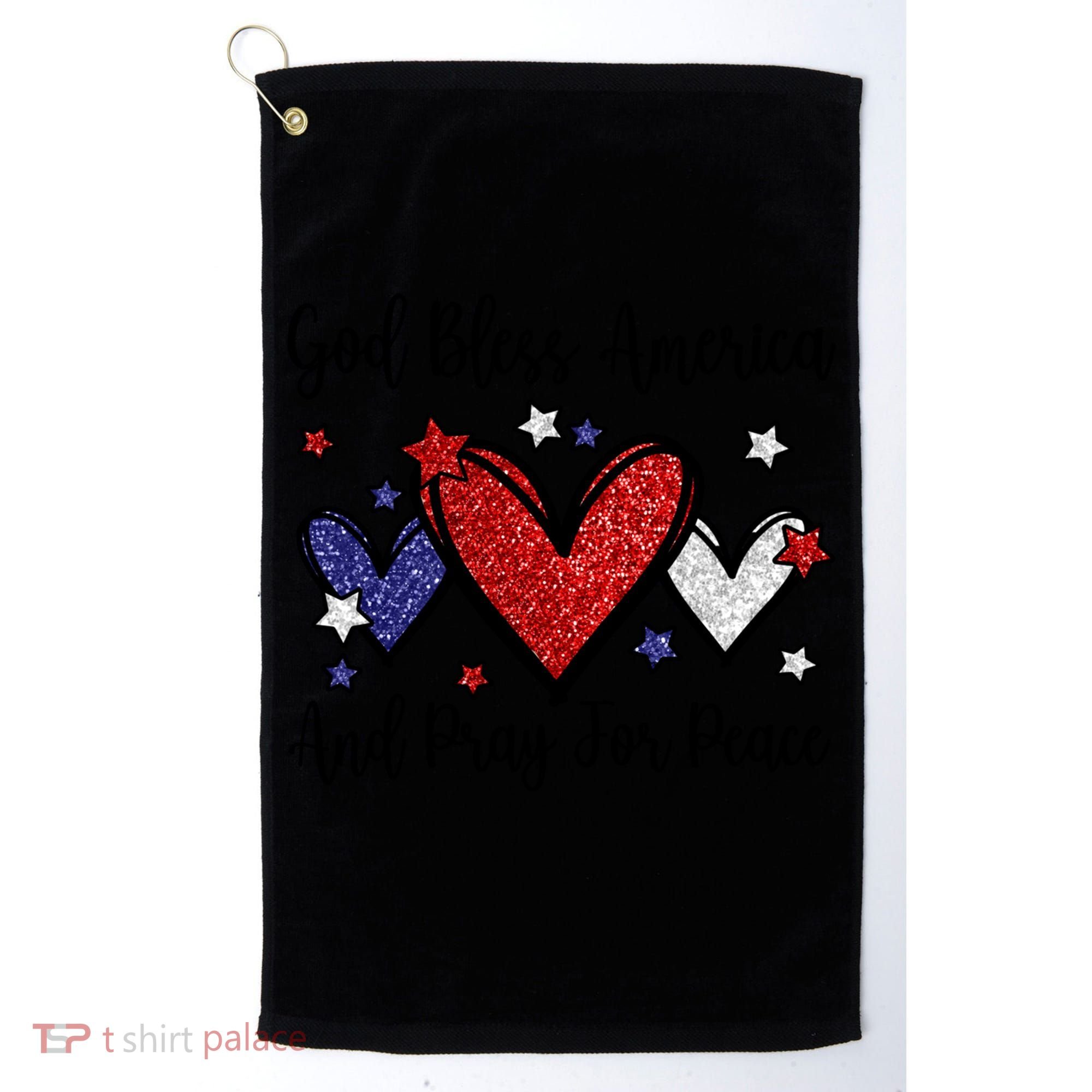 Patriotic Christian Hearts Pray For Peace God Bless America Gift Golf Towel