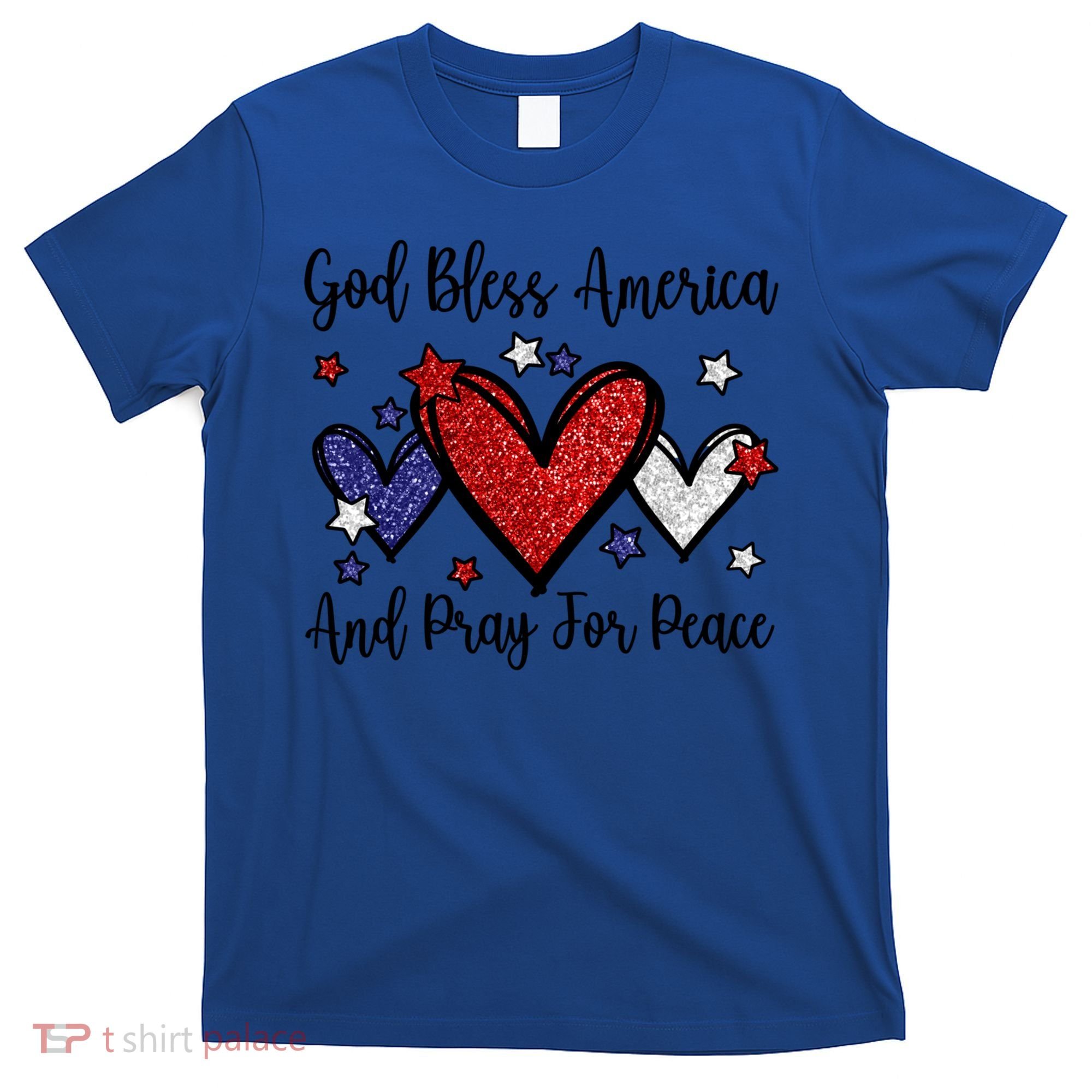 Patriotic Christian Hearts Pray For Peace God Bless America Gift T-Shirt