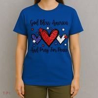 Patriotic Christian Hearts Pray For Peace God Bless America Gift T-Shirt thumb 4