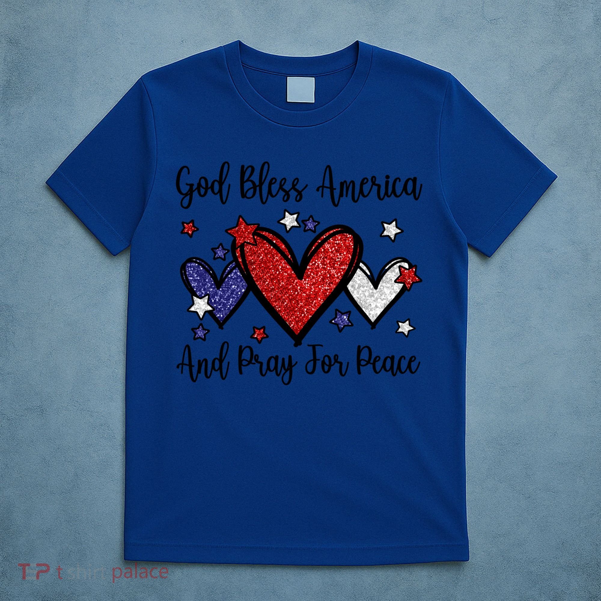Patriotic Christian Hearts Pray For Peace God Bless America Gift T-Shirt