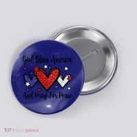 Patriotic Christian Hearts Pray For Peace God Bless America Gift Button thumb 0