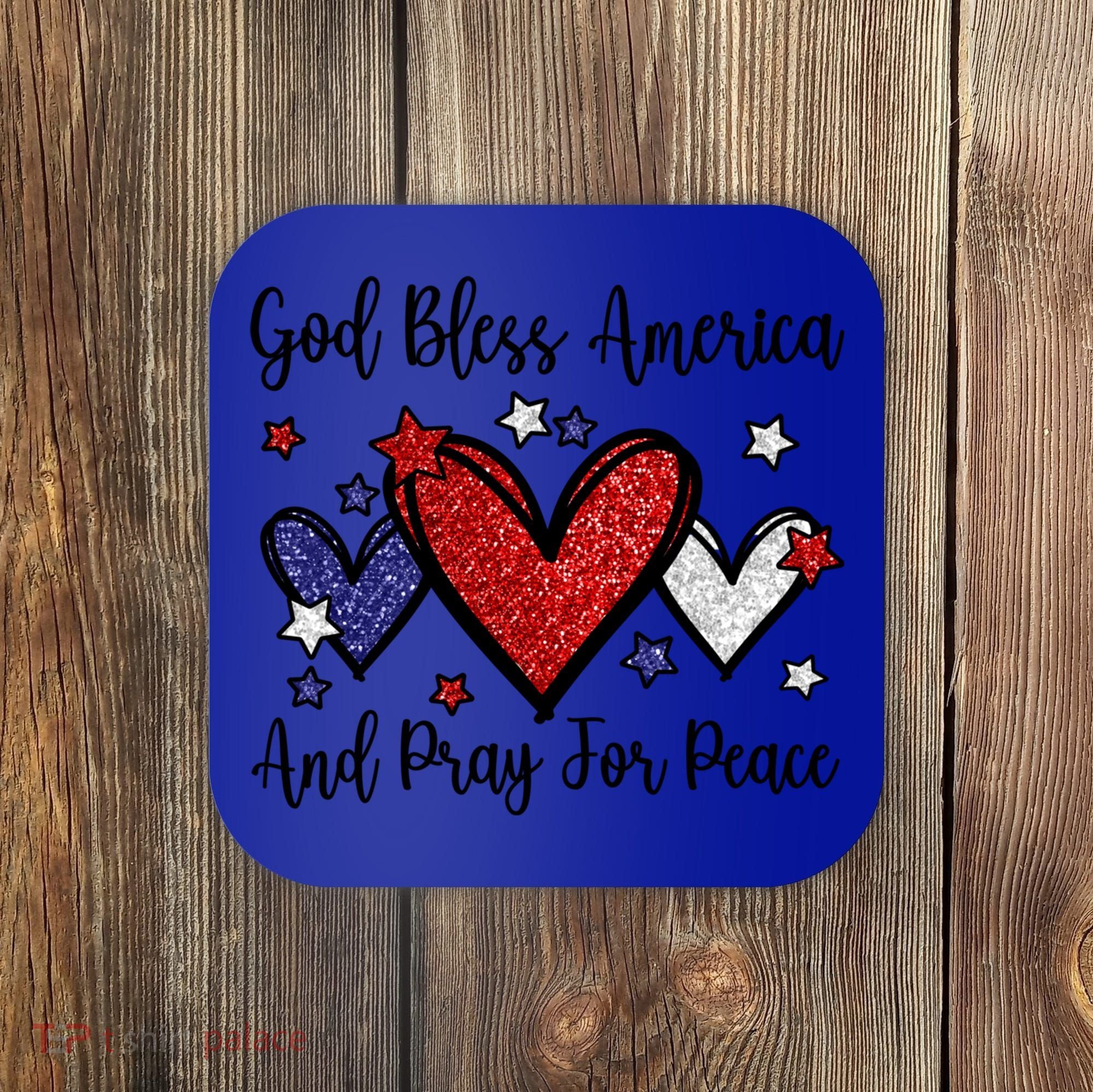 Patriotic Christian Hearts Pray For Peace God Bless America Gift Coaster