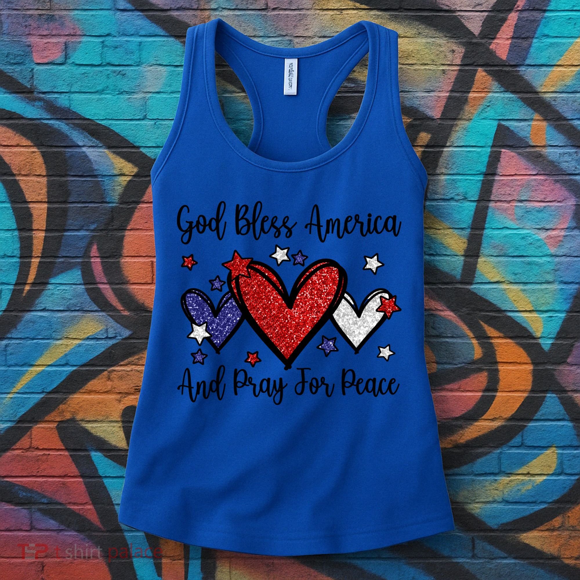 Patriotic Christian Hearts Pray For Peace God Bless America Gift Women's Tank Top