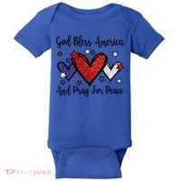 Patriotic Christian Hearts Pray For Peace God Bless America Gift Baby Bodysuit thumb 0