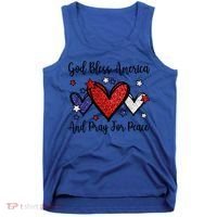 Patriotic Christian Hearts Pray For Peace God Bless America Gift Tank Top thumb 0