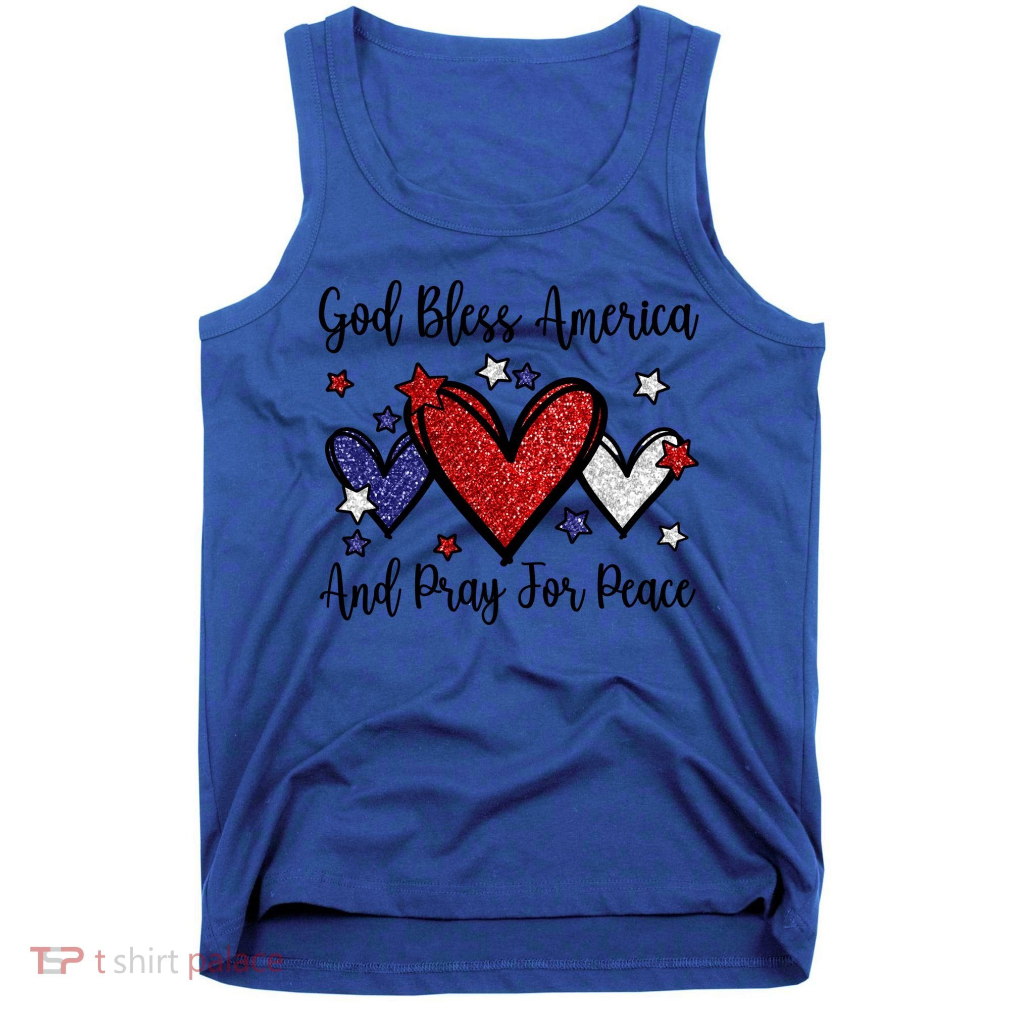 Patriotic Christian Hearts Pray For Peace God Bless America Gift Tank Top