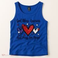 Patriotic Christian Hearts Pray For Peace God Bless America Gift Tank Top thumb 2