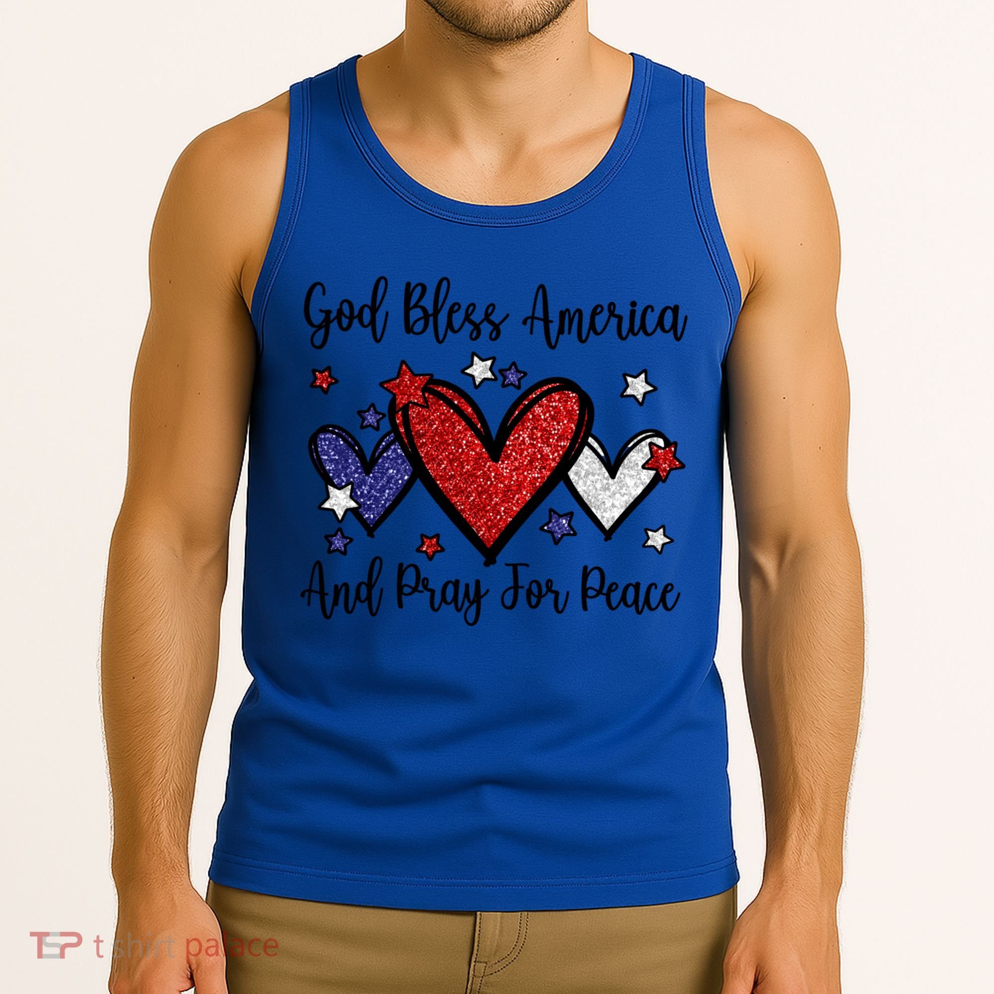 Patriotic Christian Hearts Pray For Peace God Bless America Gift Tank Top