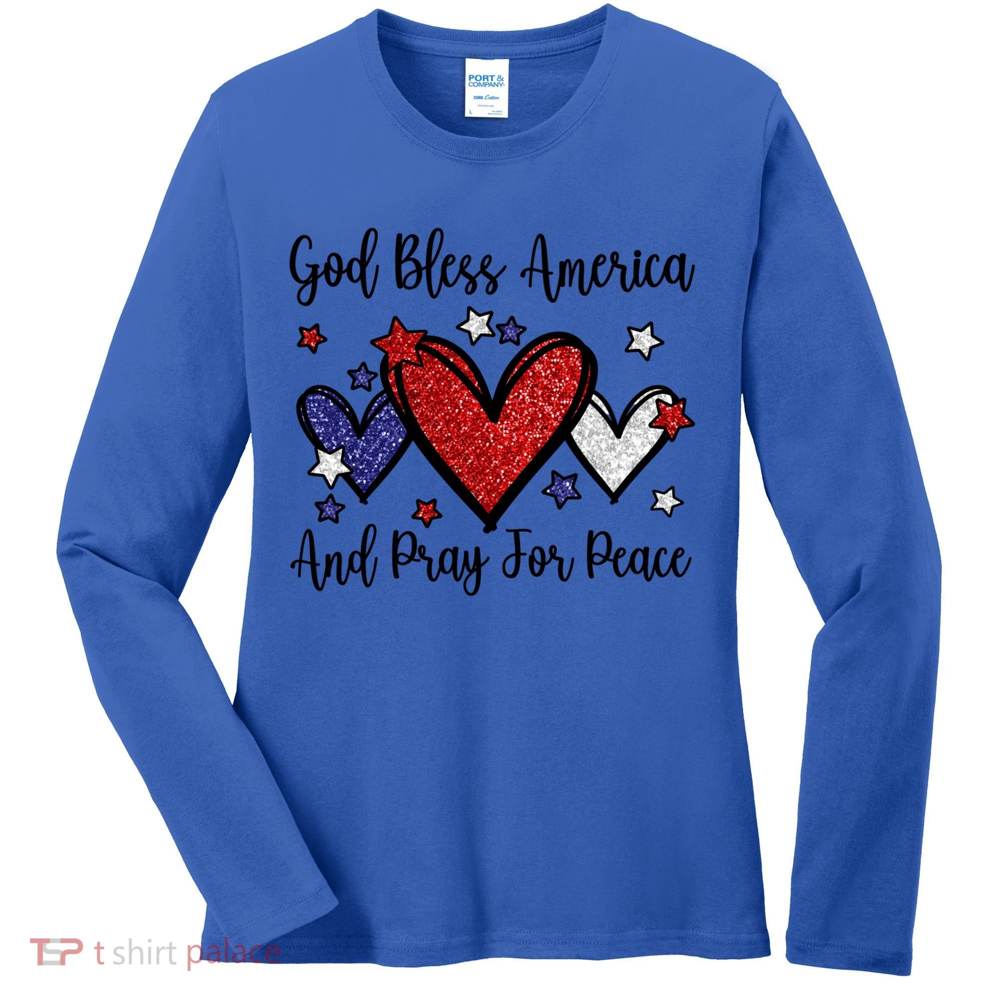 Patriotic Christian Hearts Pray For Peace God Bless America Gift Women's Long Sleeve Shirt