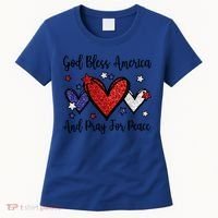 Patriotic Christian Hearts Pray For Peace God Bless America Gift Women's T-Shirt thumb 0