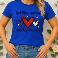 Patriotic Christian Hearts Pray For Peace God Bless America Gift Women's T-Shirt thumb 2