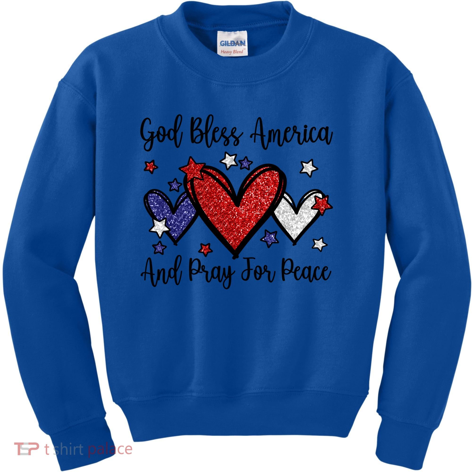 Patriotic Christian Hearts Pray For Peace God Bless America Gift Kids Sweatshirt