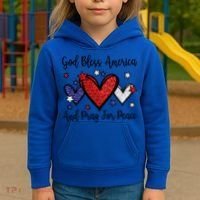 Patriotic Christian Hearts Pray For Peace God Bless America Gift Kids Hoodie thumb 3