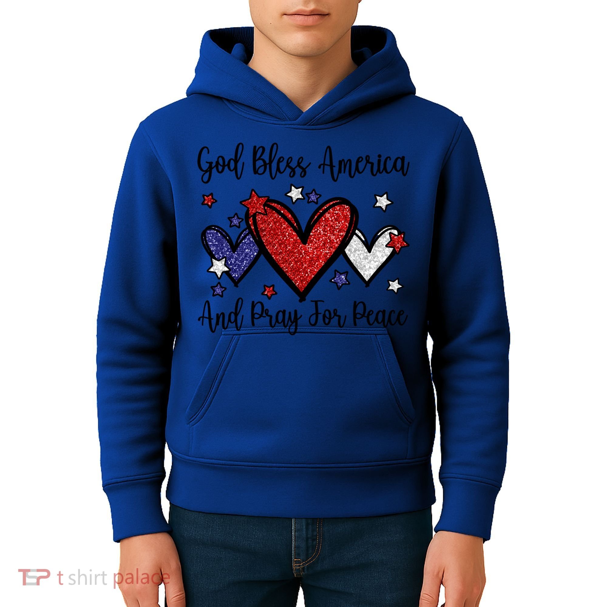 Patriotic Christian Hearts Pray For Peace God Bless America Gift Kids Hoodie