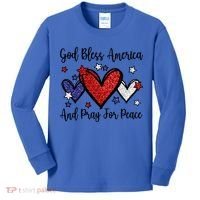 Patriotic Christian Hearts Pray For Peace God Bless America Gift Kids Long Sleeve Shirt thumb 0