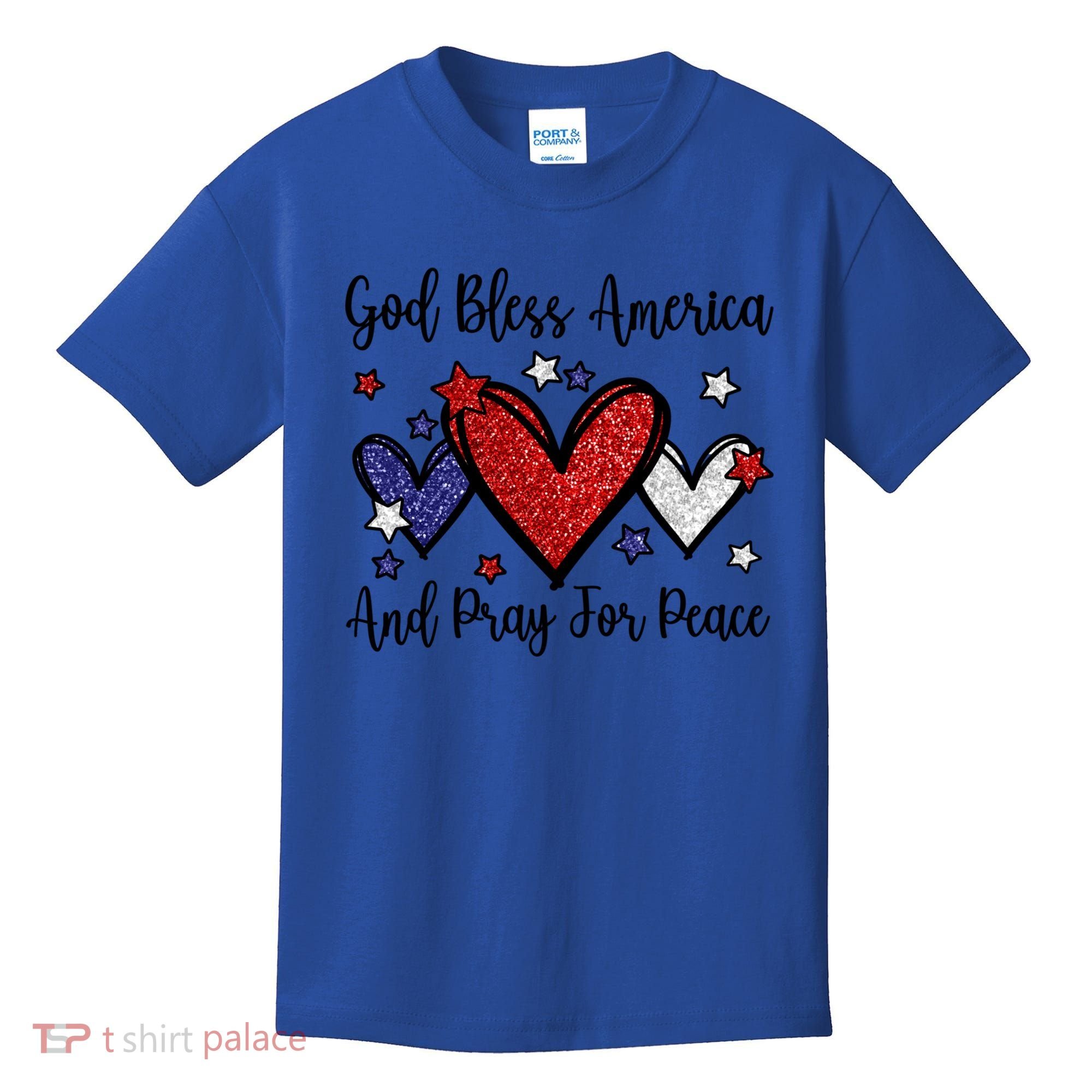 Patriotic Christian Hearts Pray For Peace God Bless America Gift Kids T-Shirt