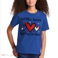 Patriotic Christian Hearts Pray For Peace God Bless America Gift Kids T-Shirt thumb 2