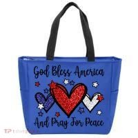 Patriotic Christian Hearts Pray For Peace God Bless America Gift Tote Bag thumb 0