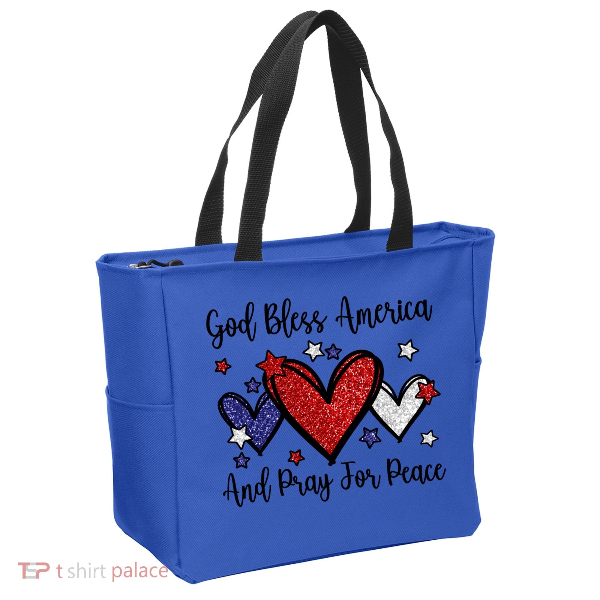 Patriotic Christian Hearts Pray For Peace God Bless America Gift Tote Bag