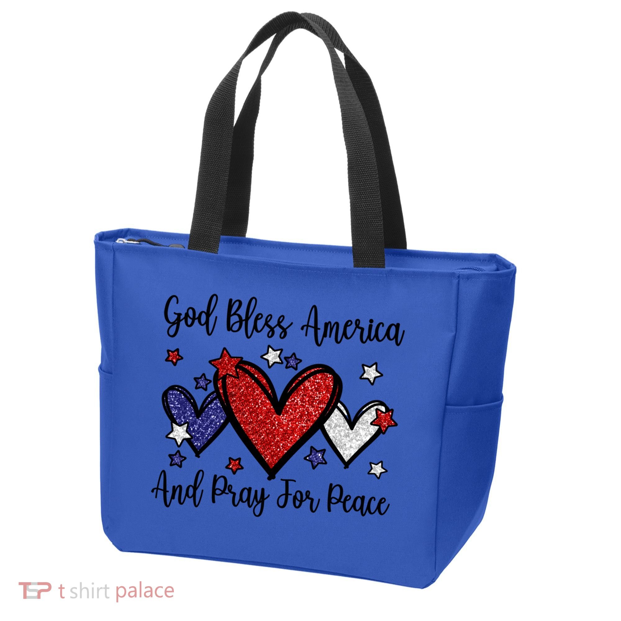 Patriotic Christian Hearts Pray For Peace God Bless America Gift Tote Bag