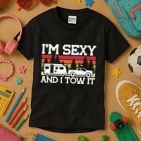 Pull Caravan Im Sexy And I Tow It Camping Kids T-Shirt thumb 3