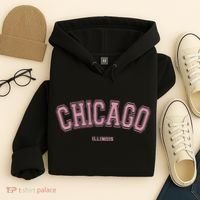 Pink Chicago Illinois Il Varsity Style On Chicago Hoodie thumb 4
