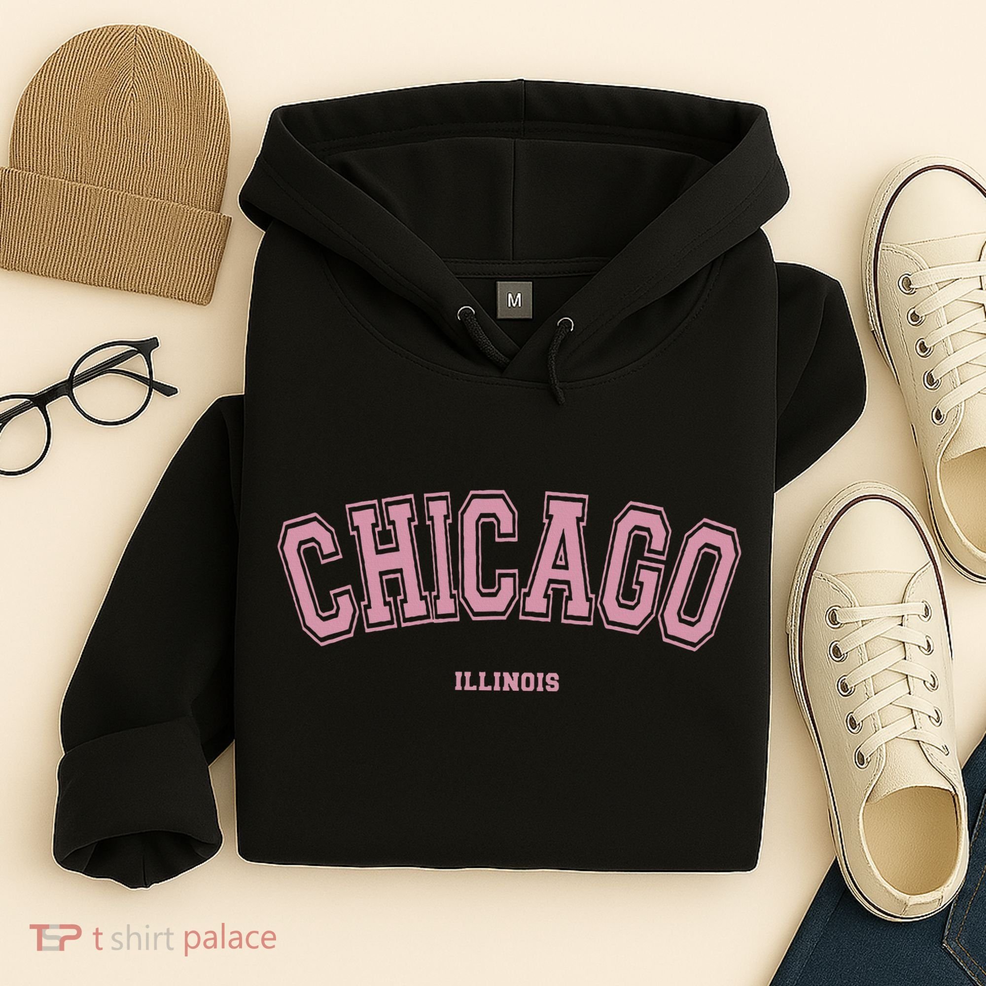 Pink Chicago Illinois Il Varsity Style On Chicago Hoodie