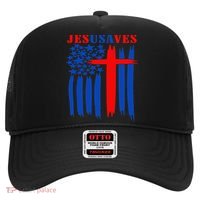 Patriotic Christian Jesus USA Saves Flag Cross America Flag Hat thumb 0