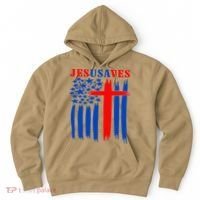 Patriotic Christian Jesus USA Saves Flag Cross America Flag Hoodie thumb 0