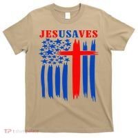 Patriotic Christian Jesus USA Saves Flag Cross America Flag T-Shirt thumb 0