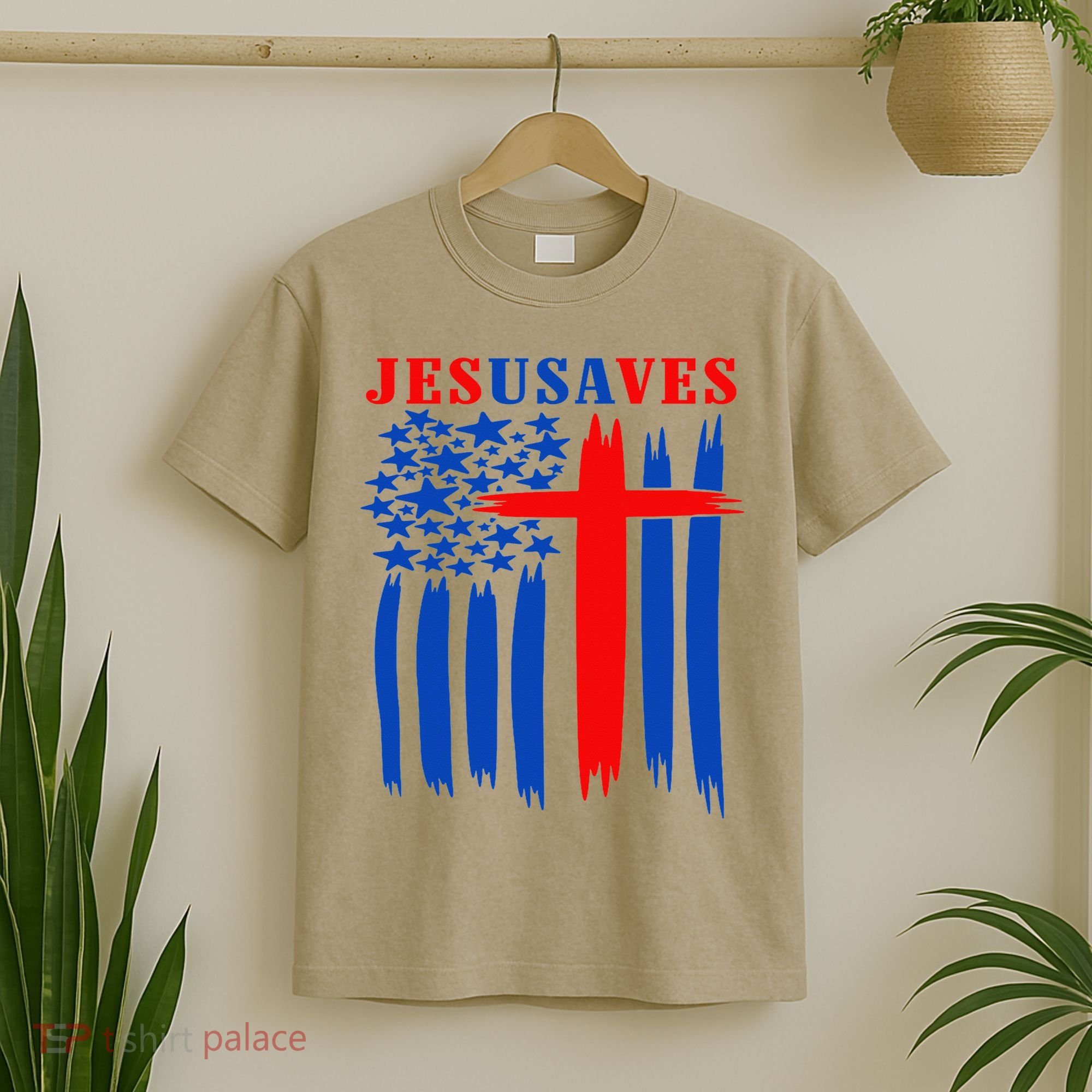 Patriotic Christian Jesus USA Saves Flag Cross America Flag T-Shirt