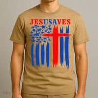 Patriotic Christian Jesus USA Saves Flag Cross America Flag T-Shirt thumb 3
