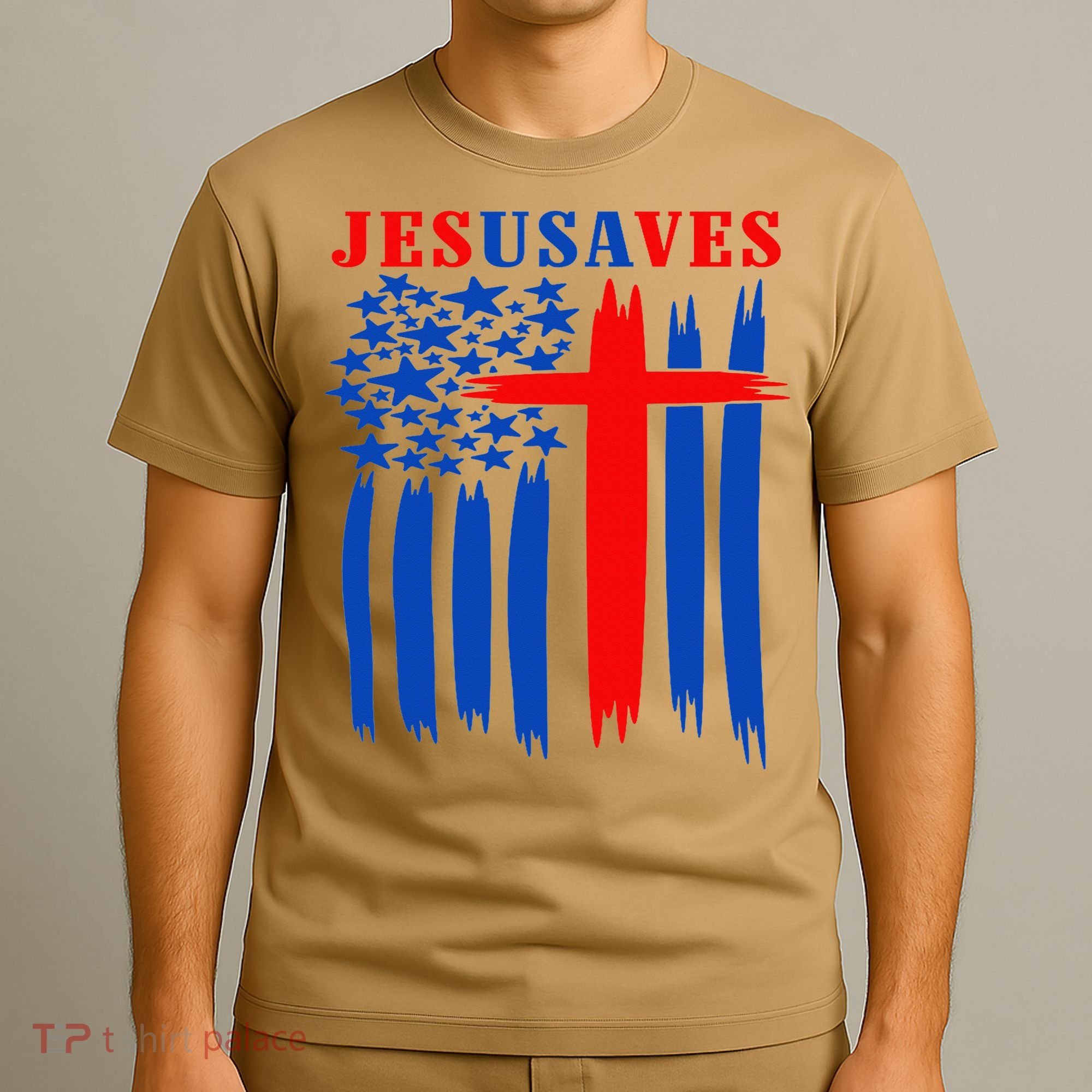 Patriotic Christian Jesus USA Saves Flag Cross America Flag T-Shirt