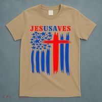 Patriotic Christian Jesus USA Saves Flag Cross America Flag T-Shirt thumb 5