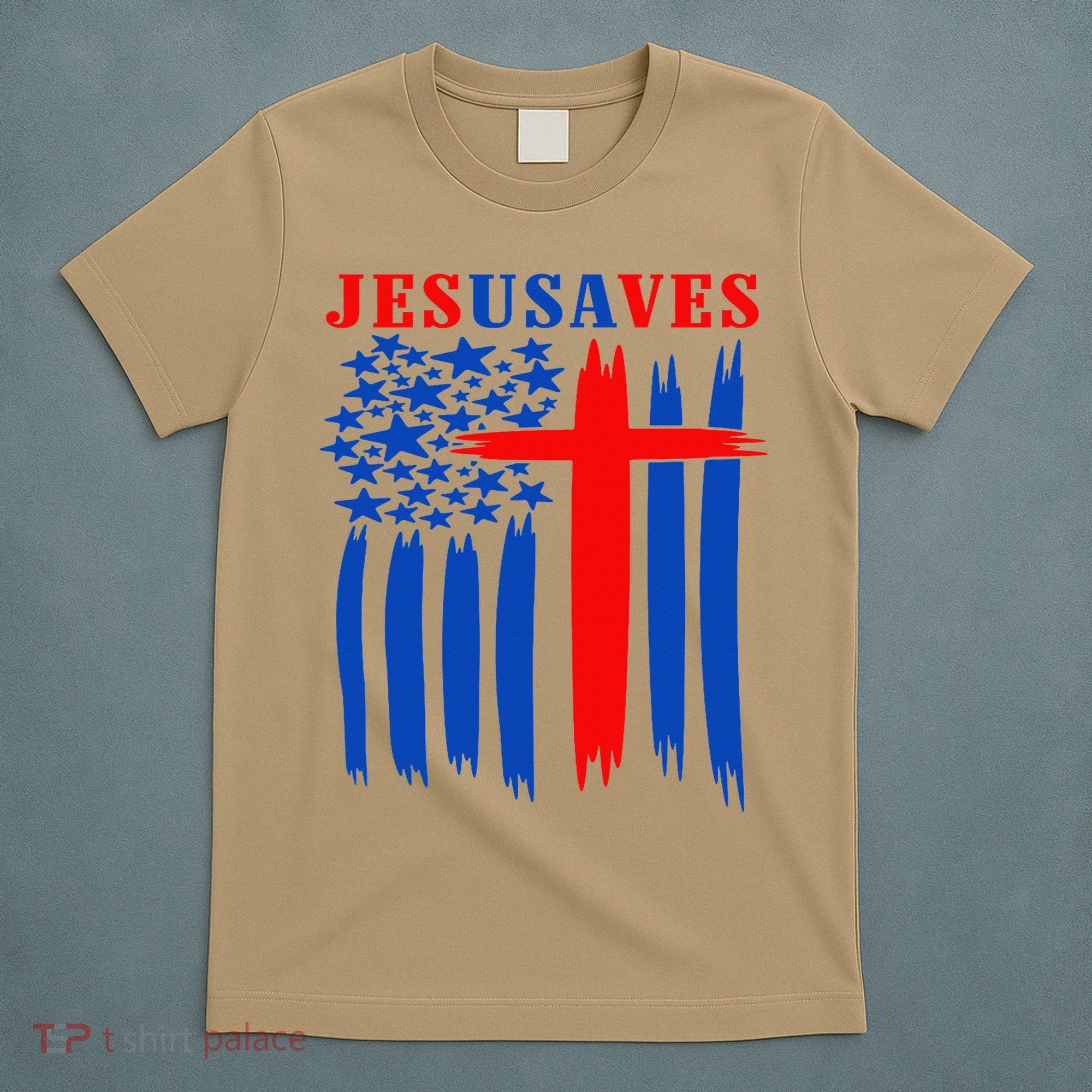 Patriotic Christian Jesus USA Saves Flag Cross America Flag T-Shirt