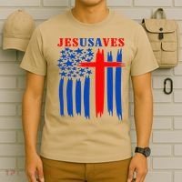 Patriotic Christian Jesus USA Saves Flag Cross America Flag T-Shirt thumb 6