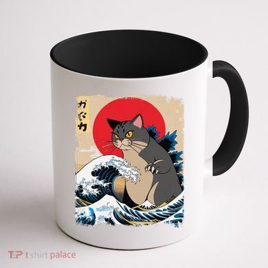 Persian Catzilla Japanese Art Funny Cat Retro Anime Sunset Coffee Mug back