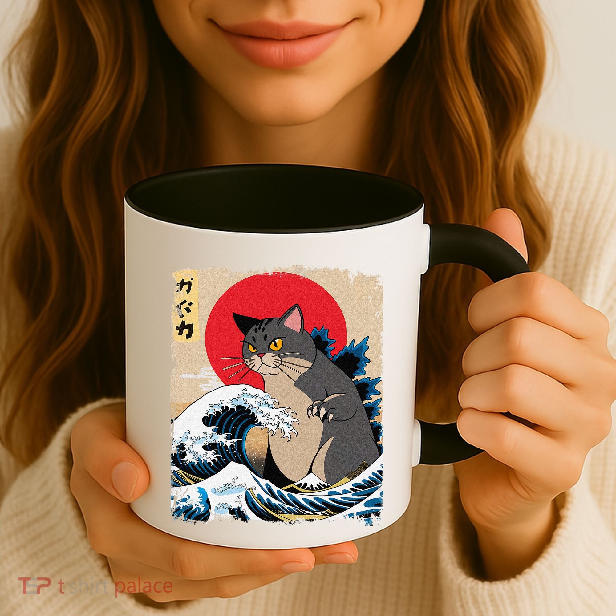 Persian Catzilla Japanese Art Funny Cat Retro Anime Sunset Coffee Mug