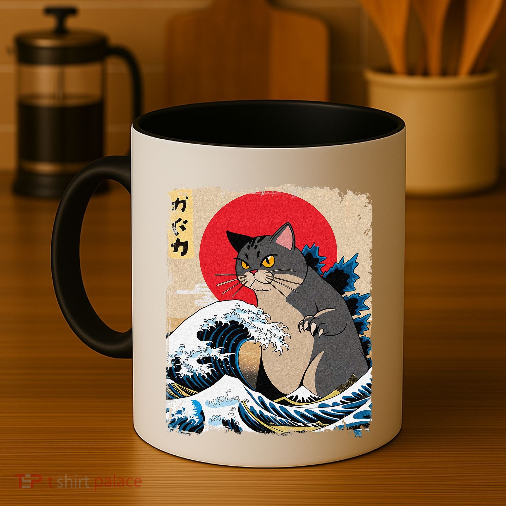 Persian Catzilla Japanese Art Funny Cat Retro Anime Sunset Coffee Mug