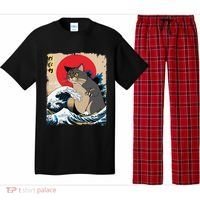 Persian Catzilla Japanese Art Funny Cat Retro Anime Sunset Pajama Set thumb 0