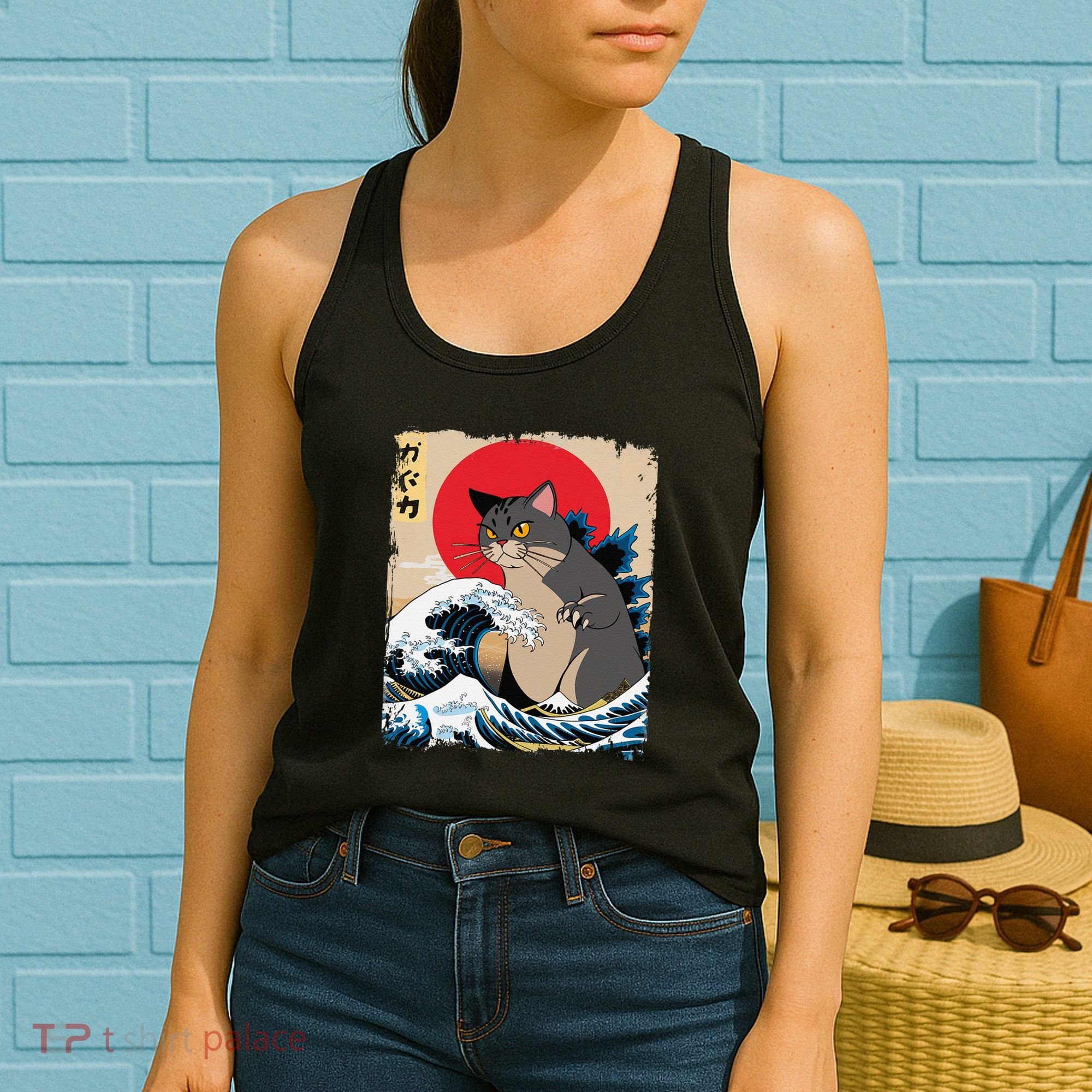 Persian Catzilla Japanese Art Funny Cat Retro Anime Sunset Women's Tank Top
