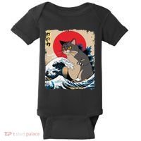 Persian Catzilla Japanese Art Funny Cat Retro Anime Sunset Baby Bodysuit thumb 0