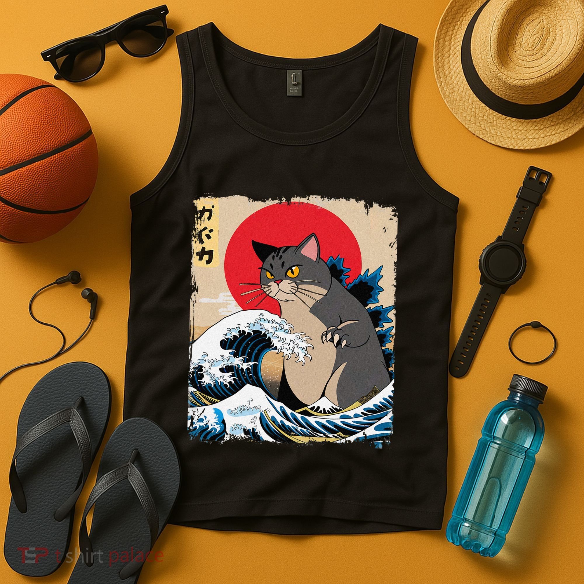 Persian Catzilla Japanese Art Funny Cat Retro Anime Sunset Tank Top