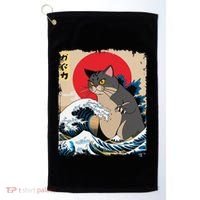 Persian Catzilla Japanese Art Funny Cat Retro Anime Sunset Golf Towel thumb 0